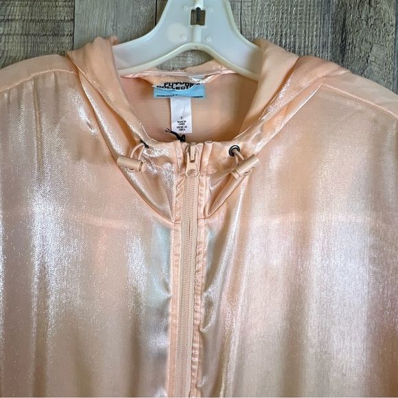 Future Collective Peach Color Organza Hooded Jacket w/Zippered Front & Pockets - Picture 3 of 15